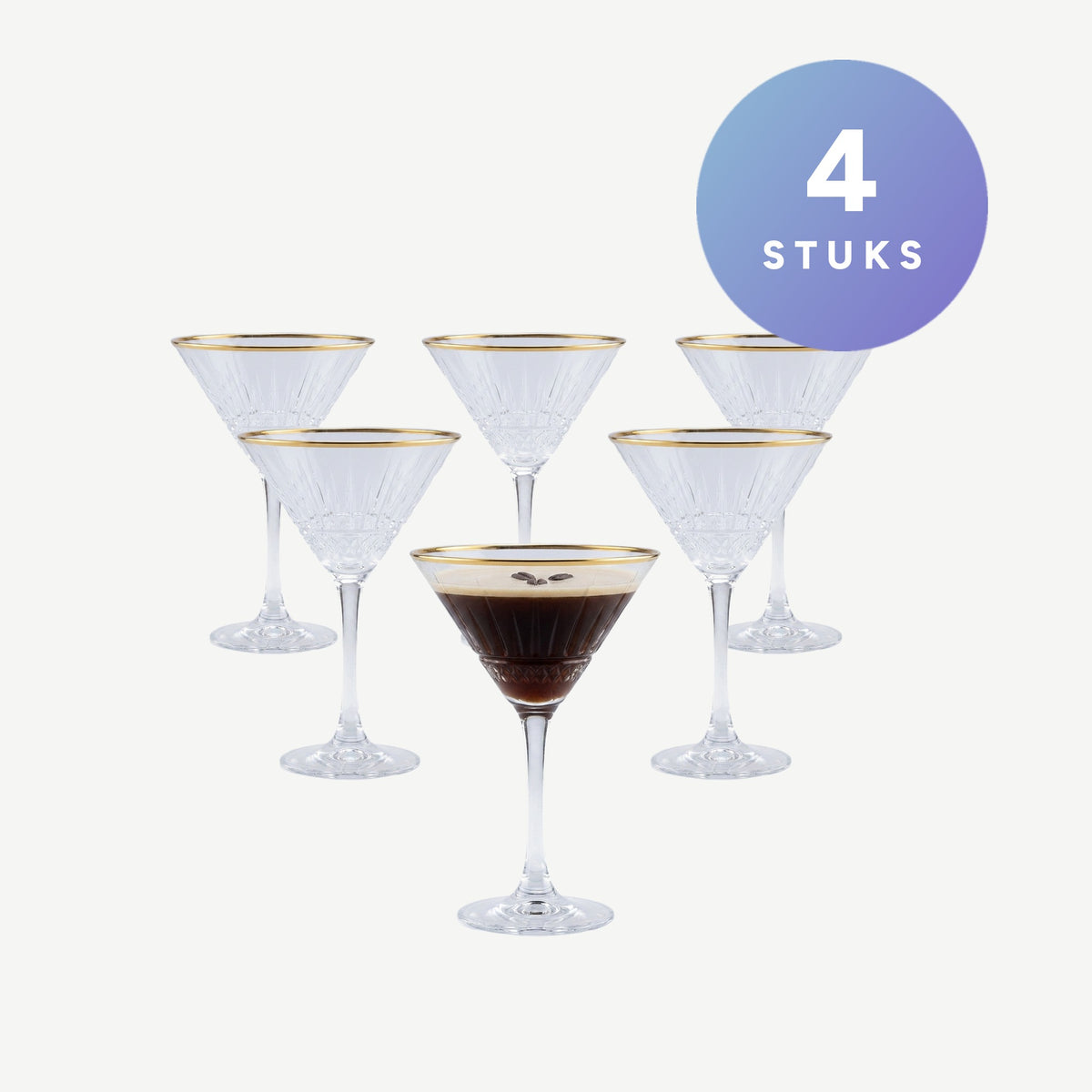 Pasabahce Elysia Martiniglas 22 Cl Gouden Rand set van 4 glazen