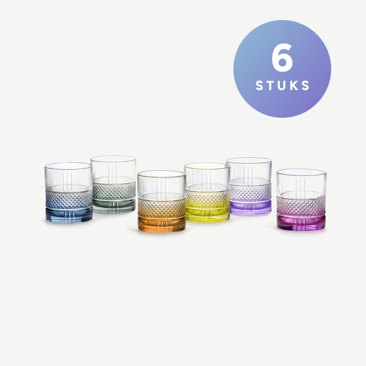 Set van zes RCR Brillante Colour tumblers 34 cl in zes verschillende kleuren