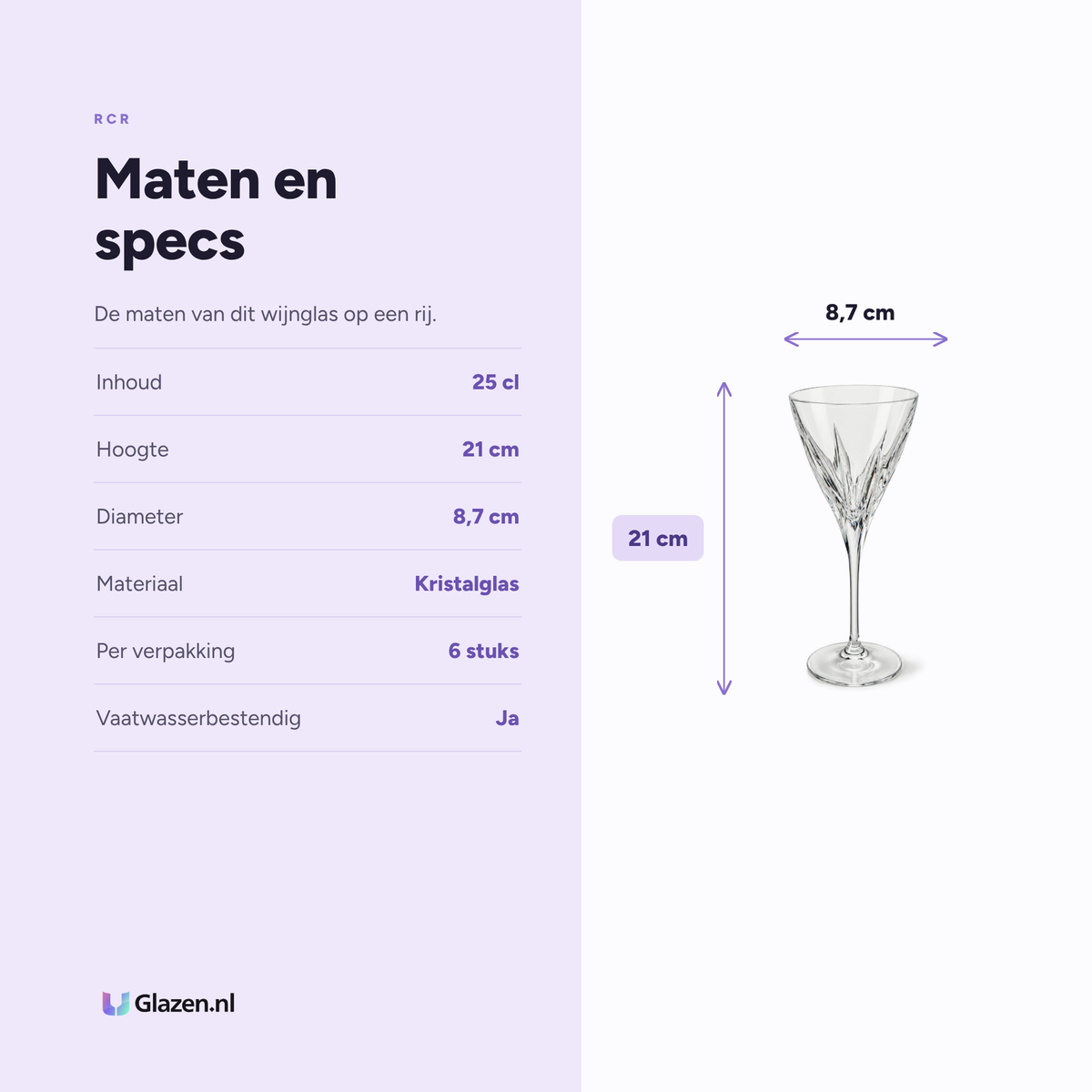 Maten en specificaties van RCR Fusion Wijnglas 25 cl Transparant - 6 Stuks