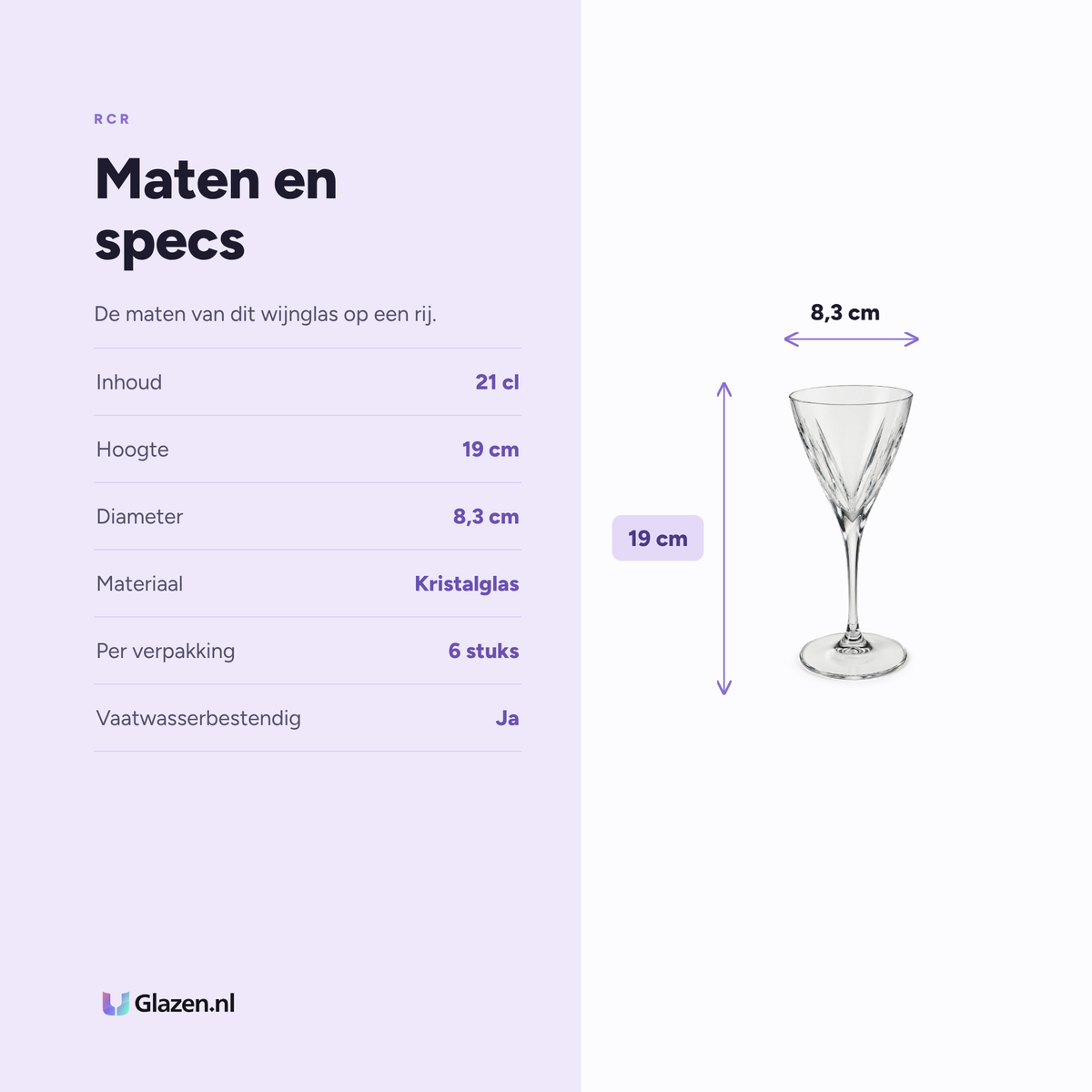 Maten en specificaties van RCR Fusion Witte Wijnglas 21 cl Transparant - 6 Stuks