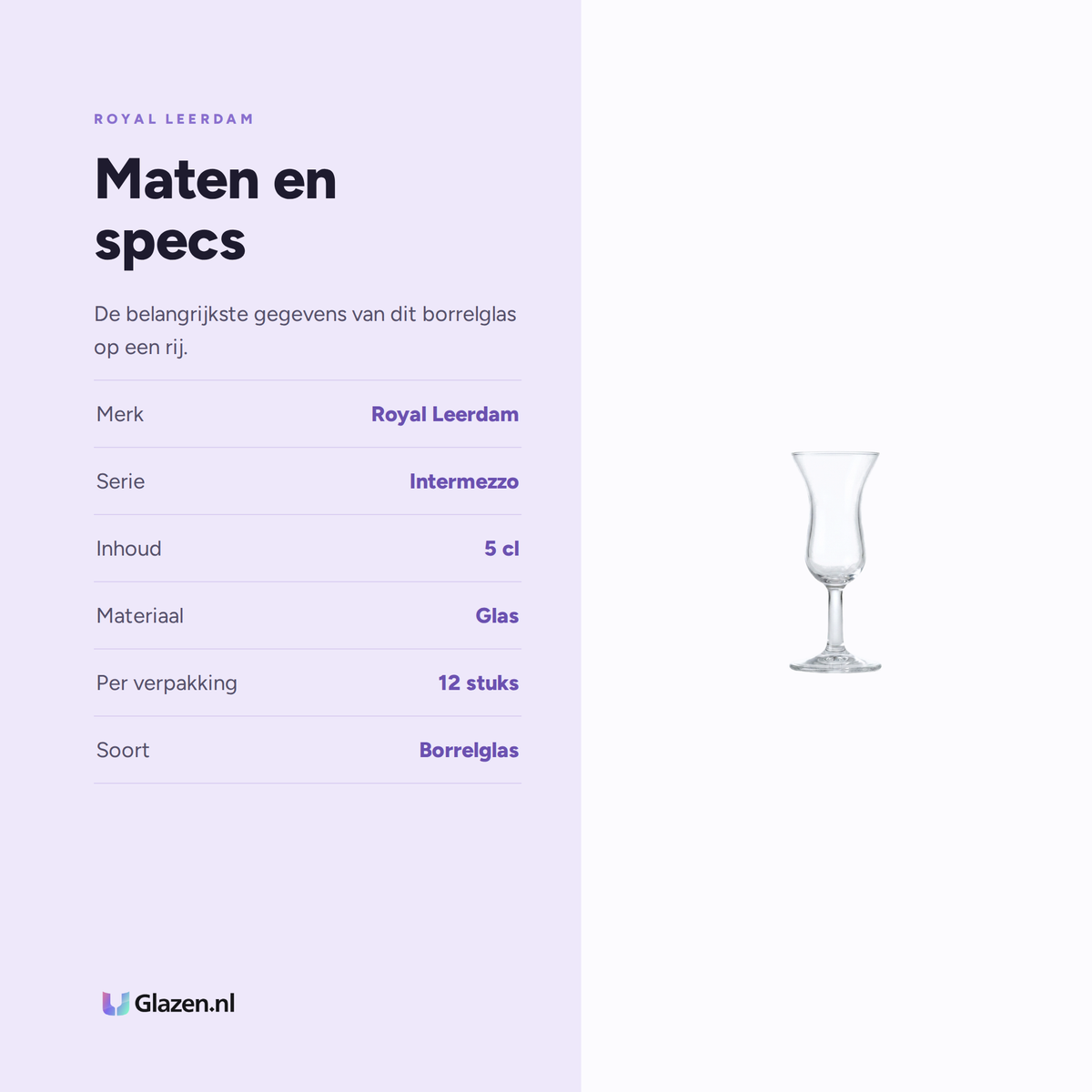Maten en specificaties van de Royal Leerdam Intermezzo Borrelglas 5 Cl Oudhollandse Roemer Met Maatstreep - 12 Stuks
