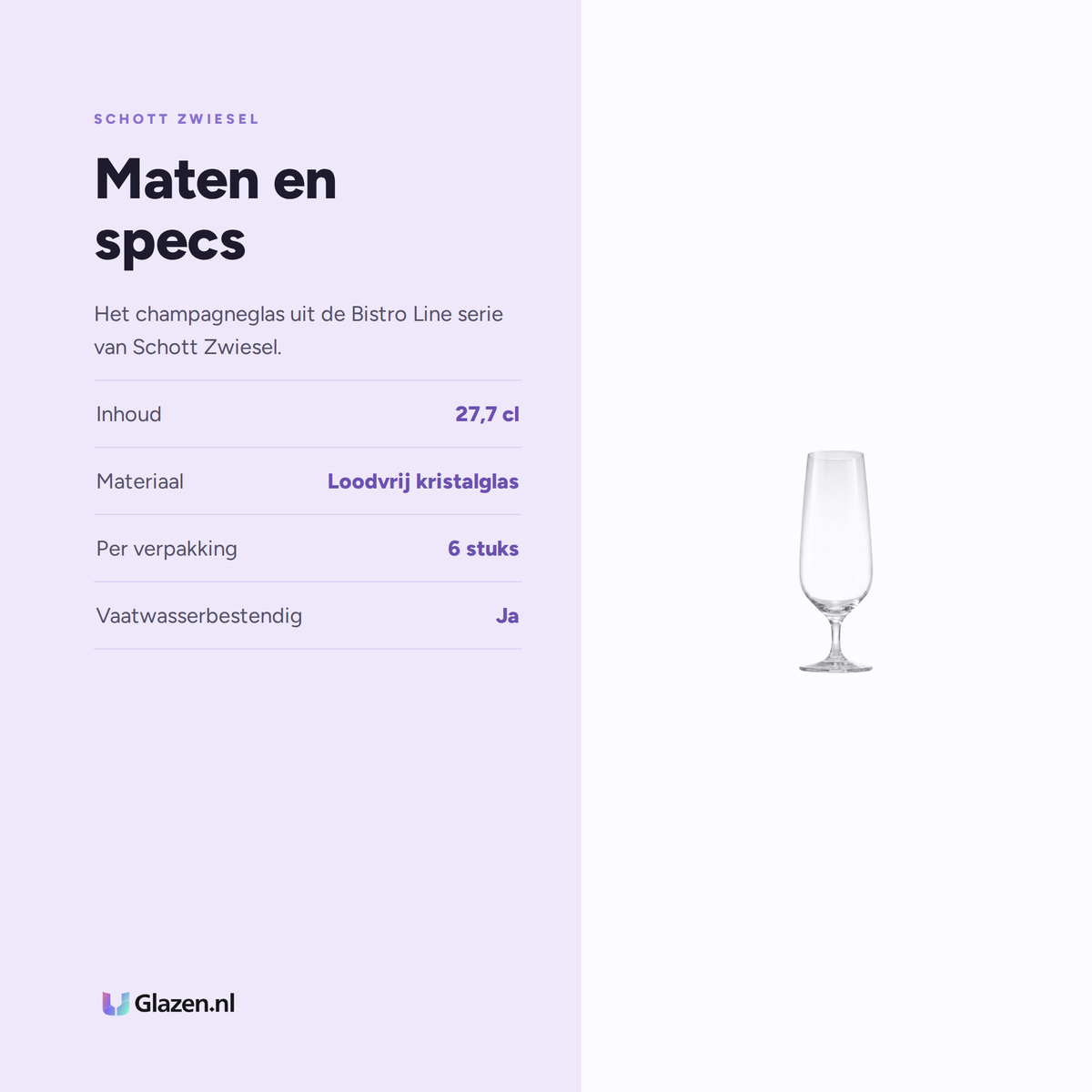 Maten en specs van Schott Zwiesel Bistro Line Champagneglas 27,7 Cl met Mousseerpunt
