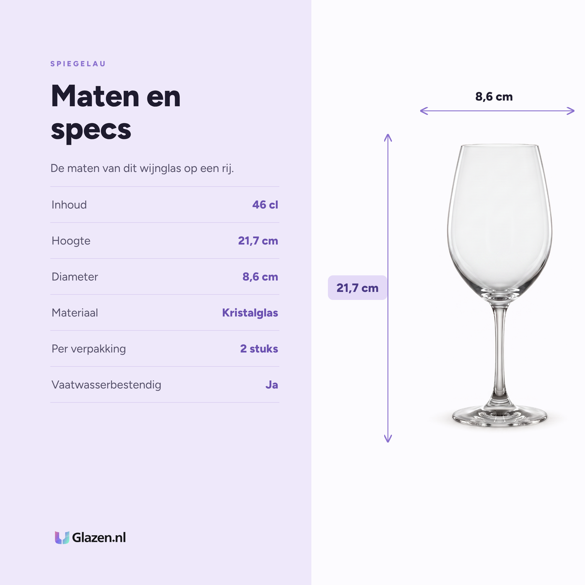 Maten en specificaties van het Spiegelau Winelovers wijnglas 46 cl