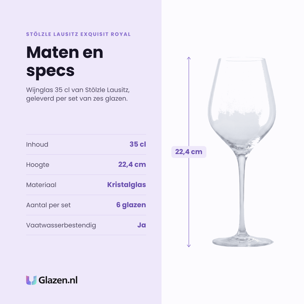 Stölzle Lausitz Exquisit Royal wijnglas 35 cl specificaties: inhoud 35 cl, hoogte 22,4 cm, kristalglas, set van 6