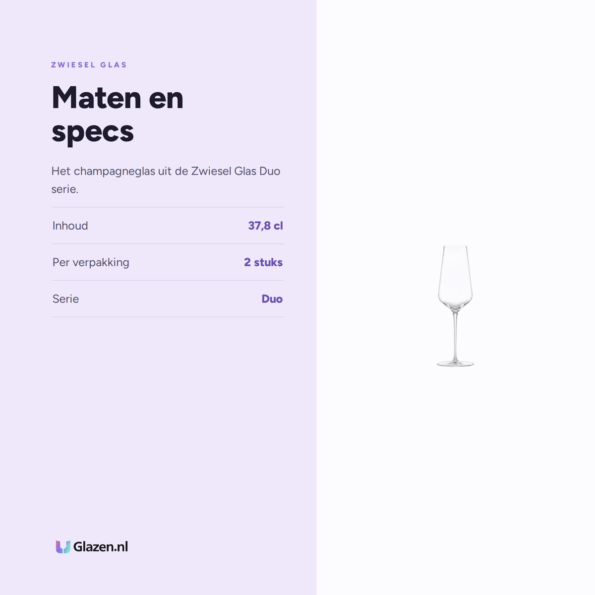 Maten en specs van Zwiesel Glas Duo Champagneglas 37,8 Cl met Mousseerpunt in Geschenkverpakking